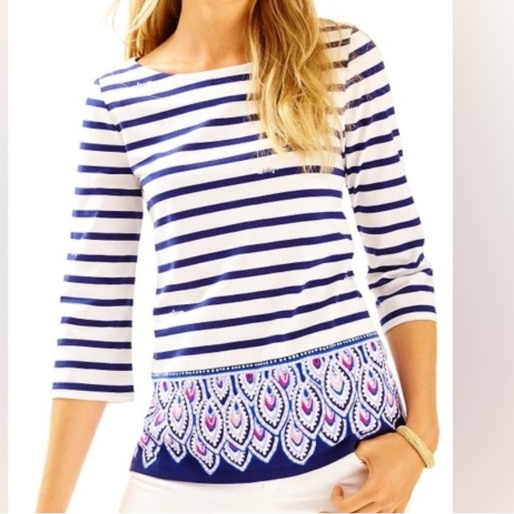 Lilly Pulitzer waverly nautical  Top with Navy and White Stripes